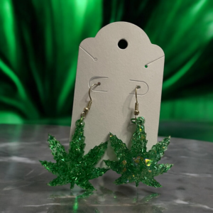 Green Cannabis Leaf Earrings