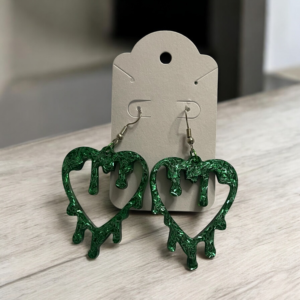 Dark Green Slime Heart Earrings