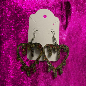 Red, Black, and Gold Slime Heart Earrings