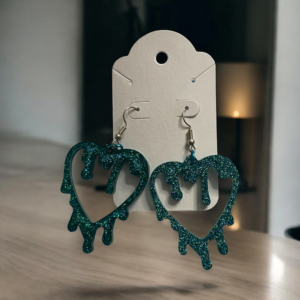 Teal Slime Heart Earrings
